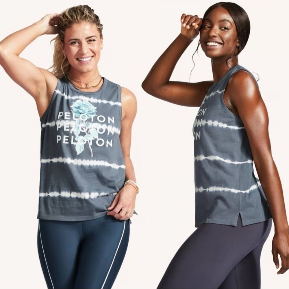 Peloton Tie-Dye Graphic Muscle Tank with a rose graphic 100% cotton size small